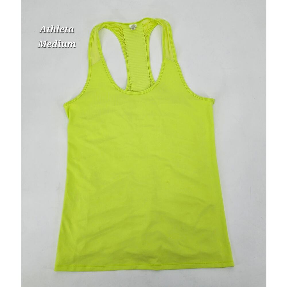 Athleta Bakasana Mesh Ruched Back Tank Neon Yellow Chartreuse Yoga Athletic Top - Picture 1 of 5